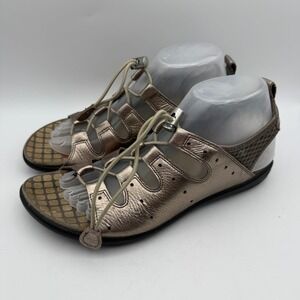 ECCO Cruise Sandals Women 40 US 9-9.5 Bronze Metallic Leather Bungee Lace Sporty
